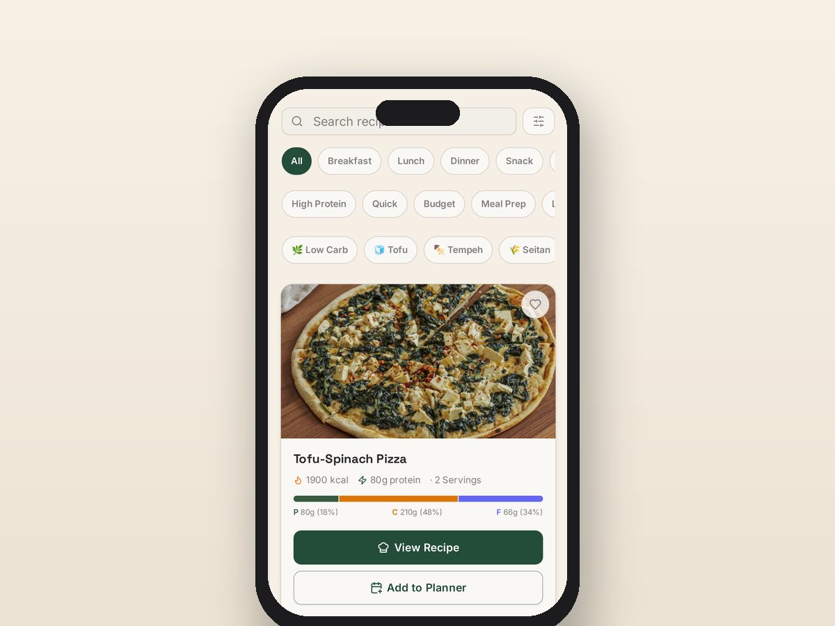 The recipe library of the Members Area on a phone